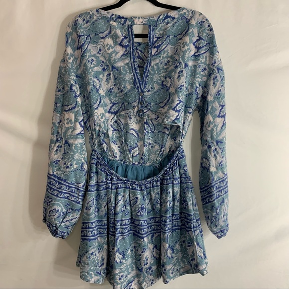 Free People Silver Sun Printed Dress Blue Bohemian Back Cutout, size S - Picture 14 of 16